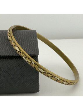 Vintage Brass Bangle Bracelet Tri Color Braided Copper Silver Tone 7.5 in